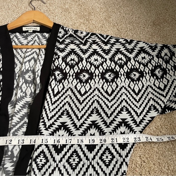 Monteau Kimono Cardigan Black White Geometric Open Front Women’s Size Medium M - Picture 4 of 6